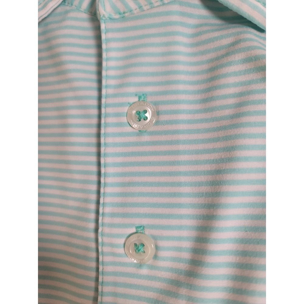 B. Draddy Sport Polo Shirt Mens L Golf White Green‎ Striped Stretch Logo Preppy - Picture 12 of 12